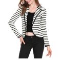 thumbnail image 2 of INSPIRE CHIC Blazer Mince à Rayures pour Femme à Revers Cranté Décoré de Boutons TP Noir Blanc, 2 of 8