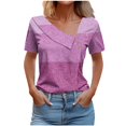 thumbnail image 1 of FAIWAD Women Summer Tops Short Sleeve Irregular V Neck Button T-Shirts Geometric Color Block Print Tees Blouses, 1 of 5
