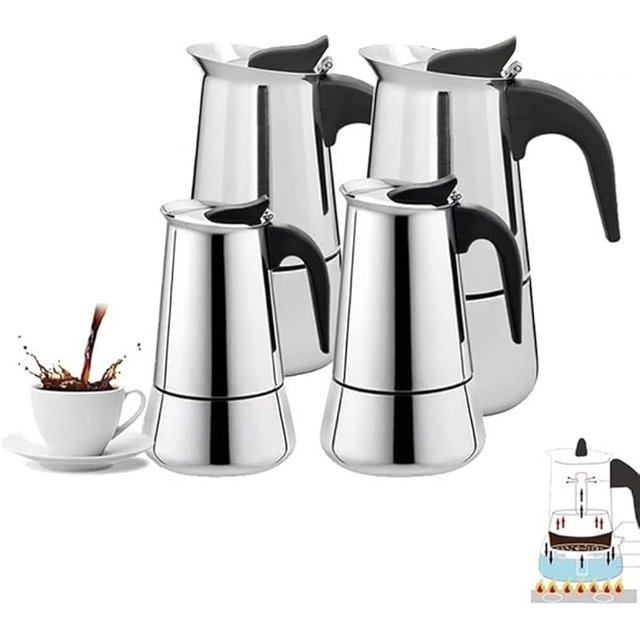 Premium Stainless Steel Italian Coffee Maker, Classic Coffee Maker (100/200/200/450 ML) For Induction Cooker