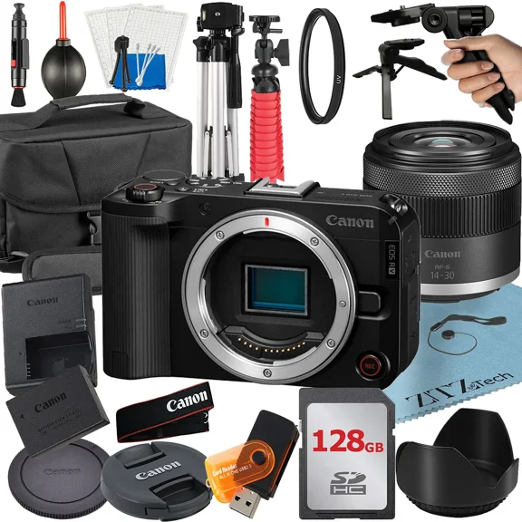 Canon EOS R50 V Mirrorless Camera with 14-30mm lens + 128GB Memory Card + Case + ZeeTech Accessory Bundle