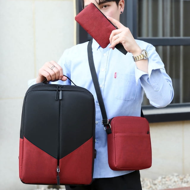 3-Piece USB Charging Laptop Backpack Set Organized Compartments Padded Shoulder Strap for 15.6 Inch Laptop Travel Business School Durable Polyester Fabric