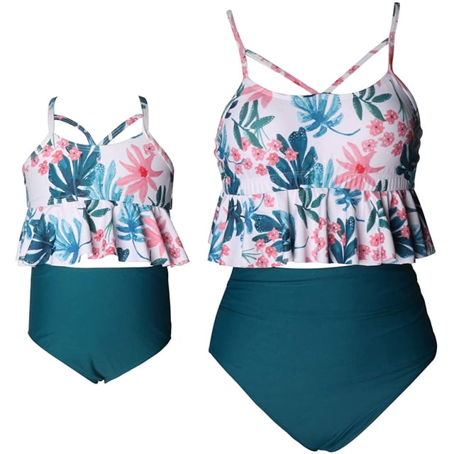 Maillot de Bain Fille Taille Haute Deux Pièces Bikini Ensemble Tenue de Bain