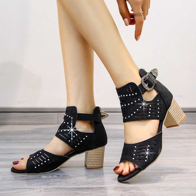 LSLJS Women's Été Nouveau Grand Format Bouche de Poisson en Strass à Talons Hauts Épais Sandals, Platform Sandals