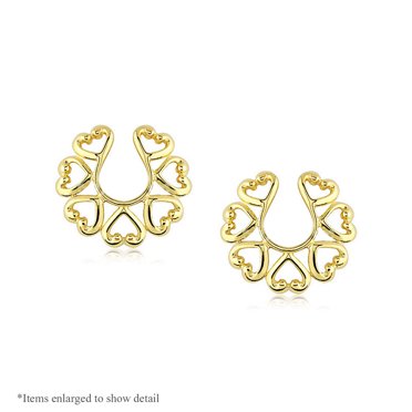 Pair of Vintage Hearts 14 Karat Gold Plated Clip-On Nipple Rings