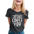 thumbnail image 3 of T-Shirt Tendance pour Femmes, Décontracté, Imprimé, Col Rond, Manches Courtes, pour le Quotidien, Hauts Tendance pour Femmes, 3 of 3