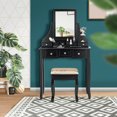 thumbnail image 4 of Gymax Vanity Set W/5 Drawers &Removable Box Makeup Dressing Table and Stool Set Black, 4 of 10