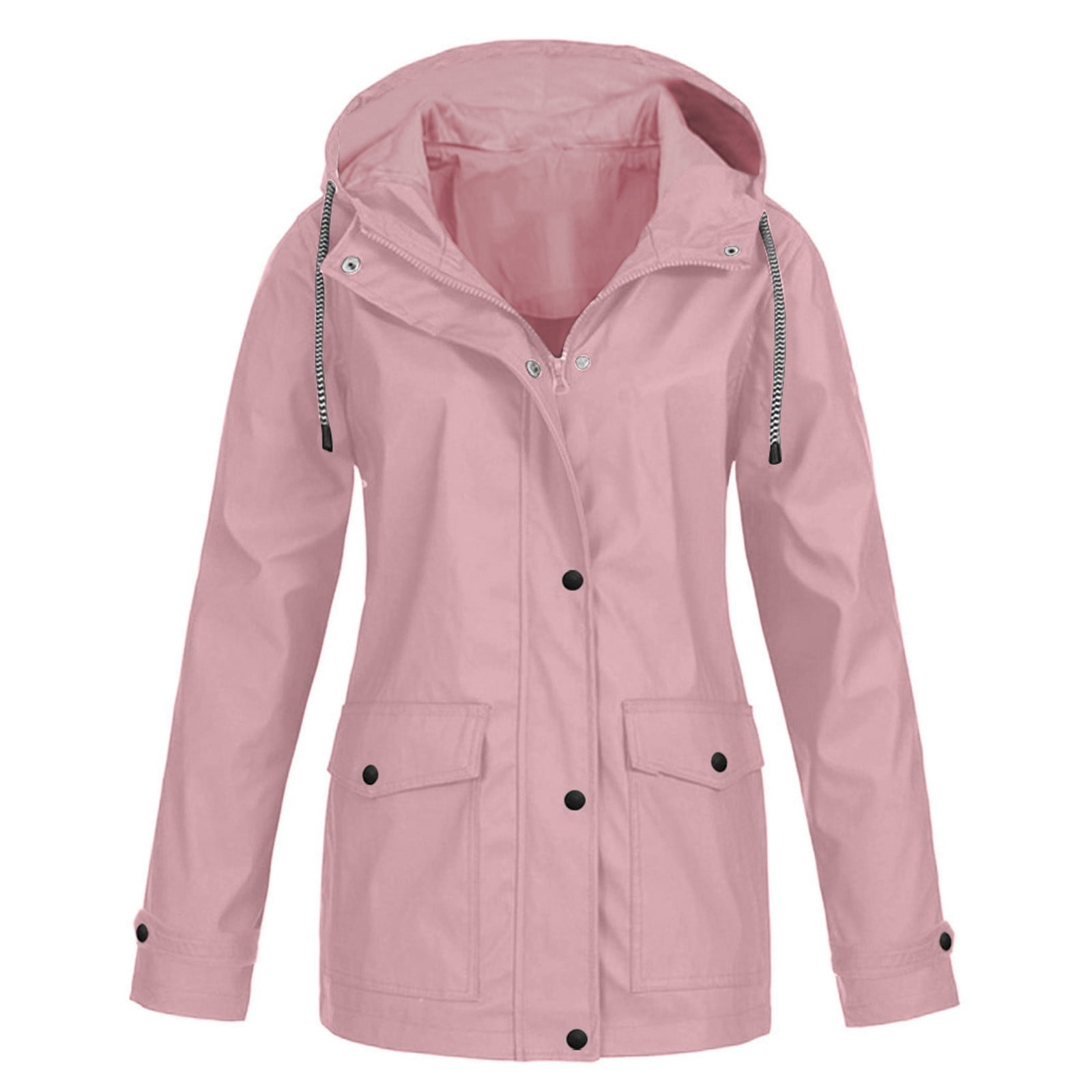 CEHVOM Women Solid Rain Jacket Outdoor Plus Size Waterproof Hooded Raincoat Windproof Clearance
