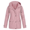 thumbnail image 1 of CEHVOM Women Solid Rain Jacket Outdoor Plus Size Waterproof Hooded Raincoat Windproof Clearance, 1 of 4
