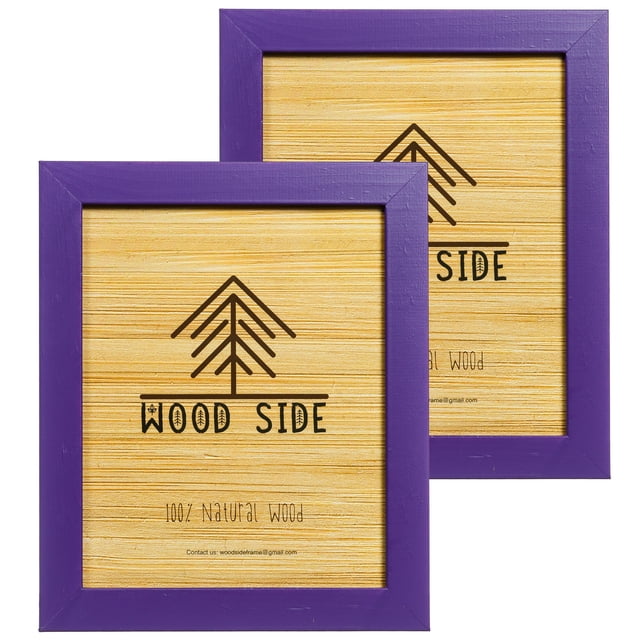 Rustic Wooden Picture Frame 8x10 - Purple - Set of 2, Natural Eco Solid Wood and High Definition Real Glass for Wall Mounting and Tabletop Photo Frames