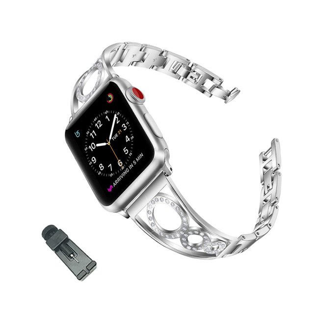 Bracelet de Montre en Acier Inoxydable HL, Bracelets Réglables pour Apple IWatch Series SE/1/2/3/4/5/6 pour Femmes - Argent