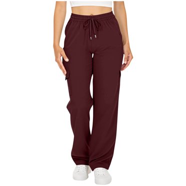 Jalioing Pantalon Cargo à Jambe Grand pour Femmes, Cordon de Serrage, Taille Élastique, Pantalon de Sport d'Extérieur, Uni, Décontracté, Athlétique