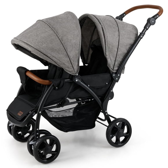 OLAKIDS Poussette Double, Poussette Tandem Pliable pour Bébé avec Dossier et Auvent Réglables, Harnais à 5 Points, Panier de Rangement, Poussette Jumelle Compacte et Légère Convertible pour Nourrissons et Tout-Petits