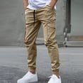 thumbnail image 2 of Dagugfen Cargo Pants for Men Elastic Waist Drawstring Outdoor Trainning Running Athletic Trousers Solid Color, 2 of 6