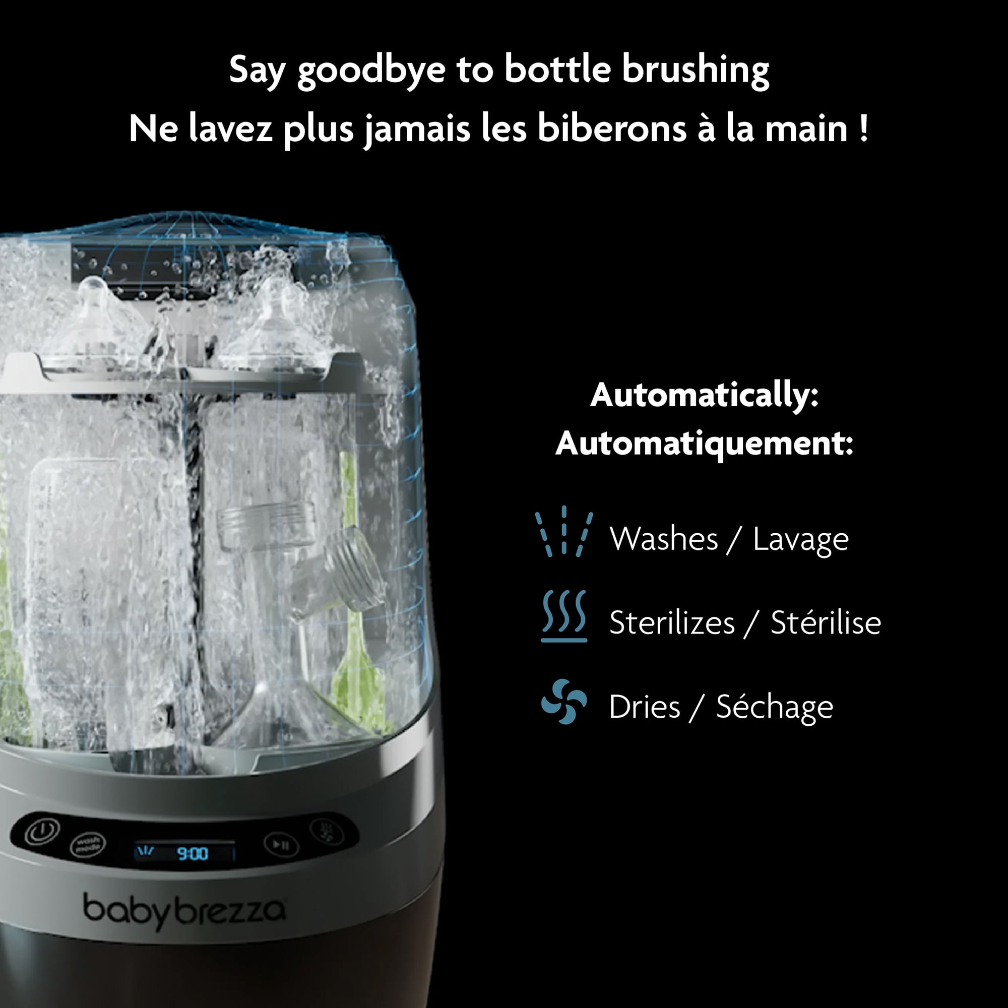 Lave-biberons Baby Brezza Bottler Washer Pro - Nettoyage Prouvé Cliniquement Supérieur - Lave, Stérilise et Sèche en un Seul Appareil, Machine Remplace les Brosses et les Égouttoirs