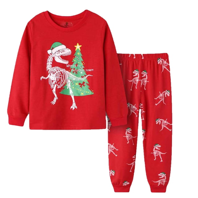 AJIWYH Pyjamas de Noël pour Enfants en Coton à Manches Longues Assortis pour les Fêtes, Ensemble de Pyjamas pour Garçons et Filles, Pyjamas de Noël pour Enfants Rouge, 5-6 Ans