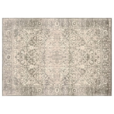 Mainstays Vintage Persian Distressed Area Rug, Beige with Light Brown, 5 ft x 7 ft, Machine Washable, Bedroom, Living Room, Dining Room.