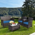 thumbnail image 1 of Gymax Ensemble de Conversation en Rotin pour Patio 4 Pcs, Extérieur, avec Coussin Bleu Paon, 1 of 10