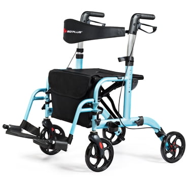 Goplus Folding Medical Rollator Walker Aluminum Transport Chair Adjustable Handle Red