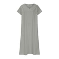 thumbnail image 4 of UPPADA Robe d'Été pour Femme Grande Taille en Coton et Lin, Robe Maxi Fluide à Manches Courtes, Robe Décontractée Style Sundress à Col en V, Taille Portefeuille, Robes Fluides de Plage, Tenues de Printemps Gris, P, 4 of 6