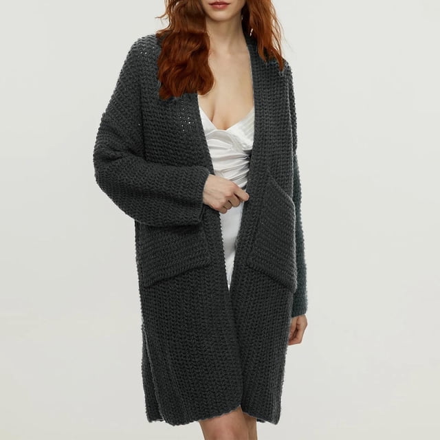 RXIRUCGD Womens Casual Oversized Loose Solid Color Long Sleeved Sweater Jacket Tops, Dark Gray, Size: M