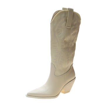 CEHVOM Bottes Hautes en Cuir pour Femmes à Talon Moyen avec Fermeture Éclair et Motif Embossé Rétro