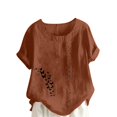 thumbnail image 3 of QATAINLAV T-Shirts à Manches Courtes pour Femmes Mode T-Shirts à Imprimé Papillon Hauts Décontractés Coupe Ample Col Rond Blouse en Lin Tenues d'Été de Plage Soldes de Vacances Café L, 3 of 5