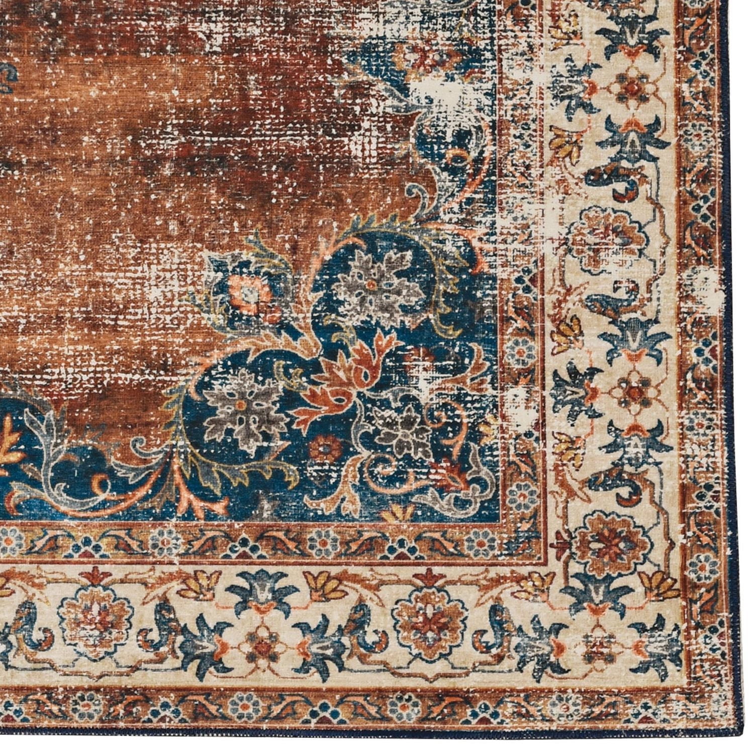 Tapis lavable Foster 5 pi x 7 pi roux et ivoire