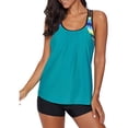 thumbnail image 1 of Striped Printed Strappy T-Back Push Up Tankini Top with Shorts, 1 of 3