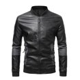 thumbnail image 1 of Qertyioot Veste en Cuir d'Hiver pour Hommes Mode Fermeture Éclair Manches Longues Tenue Décontractée, 1 of 8