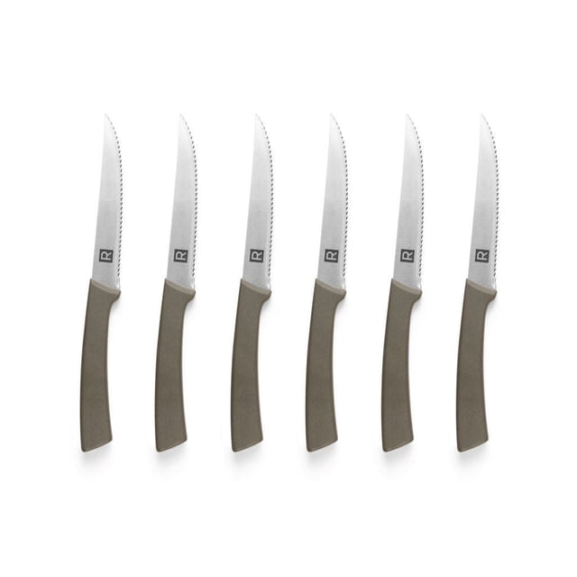 Ricardo Stainless Steel Knife Set with six serrated knives featuring stainless steel blades and brown polypropylene handles, stain and rust resistant, dishwasher safe, ideal for kitchen cutlery and food preparation tasks.
