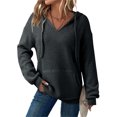 thumbnail image 1 of Xdegoge Womens Hoodies Sweatshirts Oversized Sweatshirts Ribbed Knit Long Sleeve Drawstring V Neck Casual Pullover Sweatshirt Hooded Tops Plus Size Fall Winter Clothes with Pockets Dark Gray L, 1 of 9