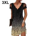 thumbnail image 5 of fastboy Robe Courte à Manches Courtes Imprimée Col en V pour Femmes Robe Décontractée Soirée École Fiançailles Mariage d'Été Fête d'Anniversaire Or 3TG, 5 of 5