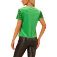 thumbnail image 3 of INSPIRE CHIC Haut en Velours à Paillettes pour Femme Col Rond Manches Courtes Blouse de Soirée Boîte de Nuit TP Vert, 3 of 6