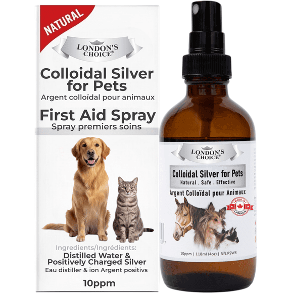 Colloidal Silver Spray for Dogs & Cats, 10ppm Pet Hot Spot & Wound Care, Itch Relief Skin Treatment, Fast-Acting Spray, 118ml (4oz) London's Choice