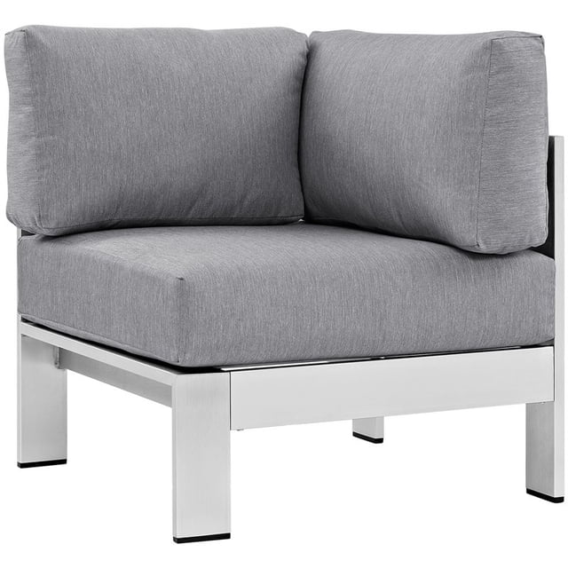 Modway Shore Fauteuil d'Angle de Patio Extérieur en Aluminium et Tissu, Argent/gris