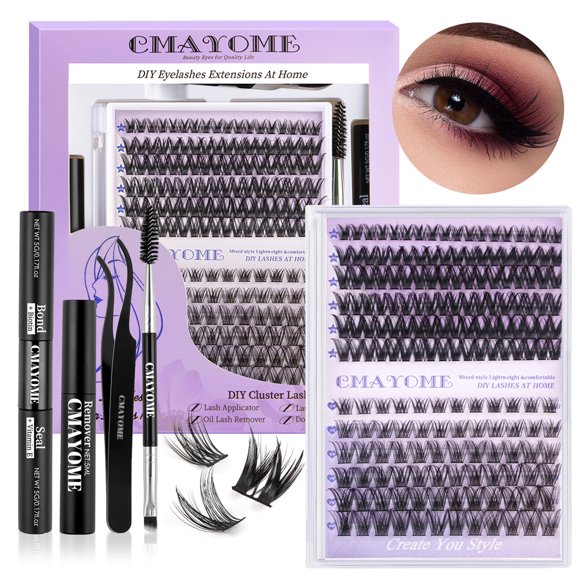 Fofosbeauty Kit d'Extension de Cils DIY, Grappe de 126 Pcs pour Cils Individuels, Grappes de Cils Mixtes 10-18 mm pour Femmes, Enfants, Ados, avec Dissolvant de Joint de Liaison des Cils (5 ml) Brosse Pince à Cils, Noir Naturel