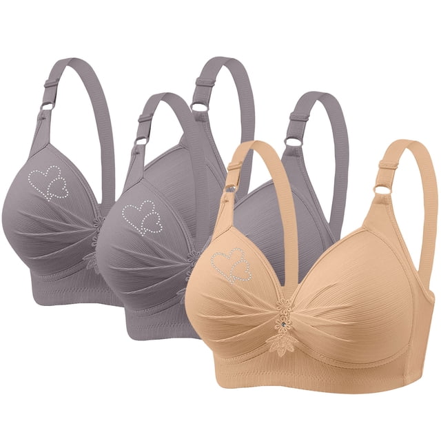 fheaev Soutien-Gorge 3 Pcs Grande Taille pour Femmes Soutiens-Gorge Sans Fil Sans Armature Imprimé Rassemblé Grande Taille Sans Armature Bretelles Réglables Couverture Complète Rehausseur Soutiens-Gorge Quotidiens sous-Vêtements