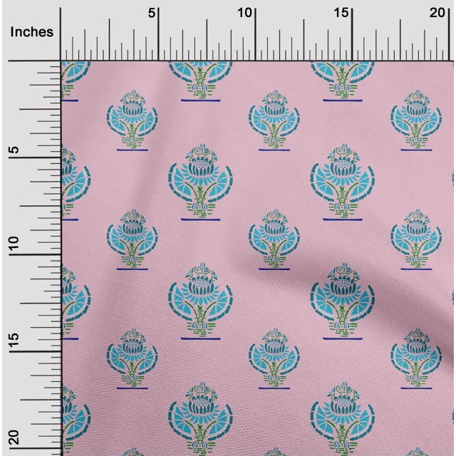 oneOone Cotton Poplin Fabric Floral Block Print Fabric BTY 42 Inch Wide