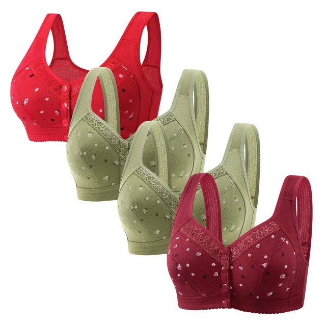 Plebaso 4 Pack Bras for Women Front Closure Everyday Bralettes Wireless Full Coverage Ladies Push up Bras