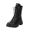 thumbnail image 1 of Xfvqtps Bottes d'Hiver à la Cheville pour Femmes Mode Talon Bas à Lacets Bout Rond Confortables Couleur Menthe Unique Design Brogue Bottes Décontractées Noir, 1 of 8