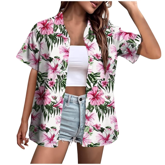 Chemises pour Femmes Chemise Moderne Ample à Col à Revers à Manches Courtes avec Impression Numérique 3D pour Femmes Haut Respirant de Tous les Jours T-Shirt Graphique Stylé Coupe Décontractée Alternative