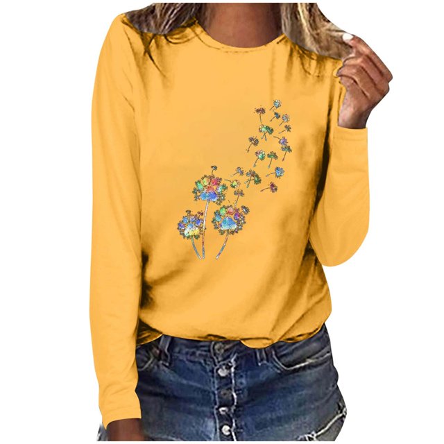 Pisexur Hauts pour Femmes Mode d'Automne T-Shirt à Imprimé Graphique Amusant Col Rond Manches Longues Chemises pour Femmes Chic Décontracté Hauts de Sortie Confort Polyvalent Blouses Légères