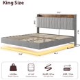 thumbnail image 2 of Bingirl King-Size Floating Bed Frame with LED Lights, Charging Station, Upholstered Platform Bed, Storage Headboard, Wood Slats Support (No Box Spring Needed), Easy Assembly - Grey, 2 of 8