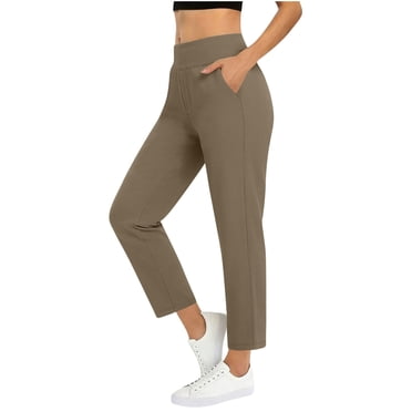 FRSASU Pantalon de Voyage pour Femmes Léger Extensible avec Poches Chic Golf Travail Affaires Décontracté Pantalon Kaki G(L)