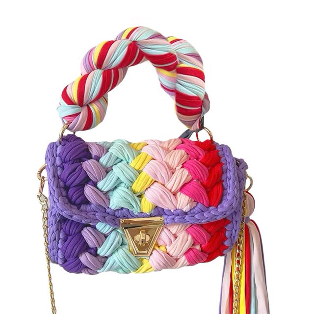RYGRZJ Sac à Main Mode Coloré Crochet pour Femmes Épaule Épaisse à Franges I0M9 Sac Tissé