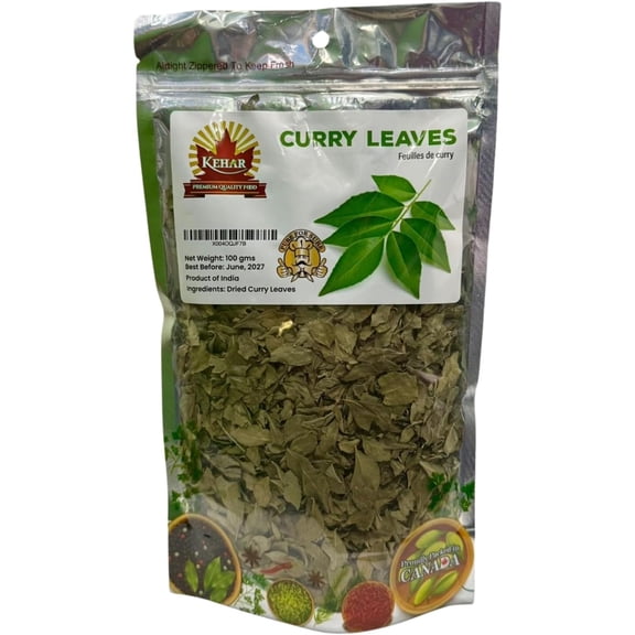 Kehar Feuilles de Cari 100 g (3,5 oz) / Feuilles de Cari Entières Fraîchement Séchées / Épice Indienne Authentique pour Currys, Riz, Soupes et Chutneys / Emballage Refermable pour une Fraîcheur Durable