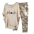 thumbnail image 1 of Ensembles d'Été pour Femmes Imprimé Col Ras du Cou Manches Mi-Longues Chandail à Enfiler Hauts + Pantalons Ensemble Tenues pour Femmes Ensembles 2 Pcs en Liquidation, 1 of 6