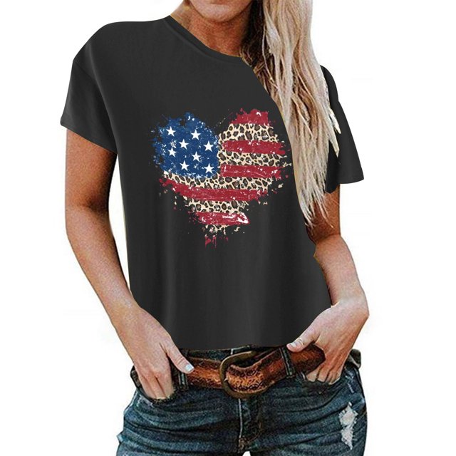 Birdeem T-Shirt pour Femmes d'Été Décontracté Ample Imprimé Fête de l'Indépendance à Col Rond à Manches Courtes