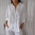 thumbnail image 4 of RKSTN Hauts pour Femmes Couleur Unie Coton et Lin Col Rabattu Chemises à Manches Longues Blouses Décontractées Printemps Été Polyvalentes Amples Grande Taille Hauts pour Femmes, 4 of 4