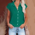 thumbnail image 2 of Timegard Hauts Grande Taille pour Femmes Coton Lin Manches Courtes Col en V Boutonné Blouse Décontractée, 2 of 6